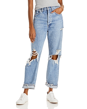 Agolde 90 s Mid Rise Loose Fit Cotton Ripped Wide Leg Jeans in