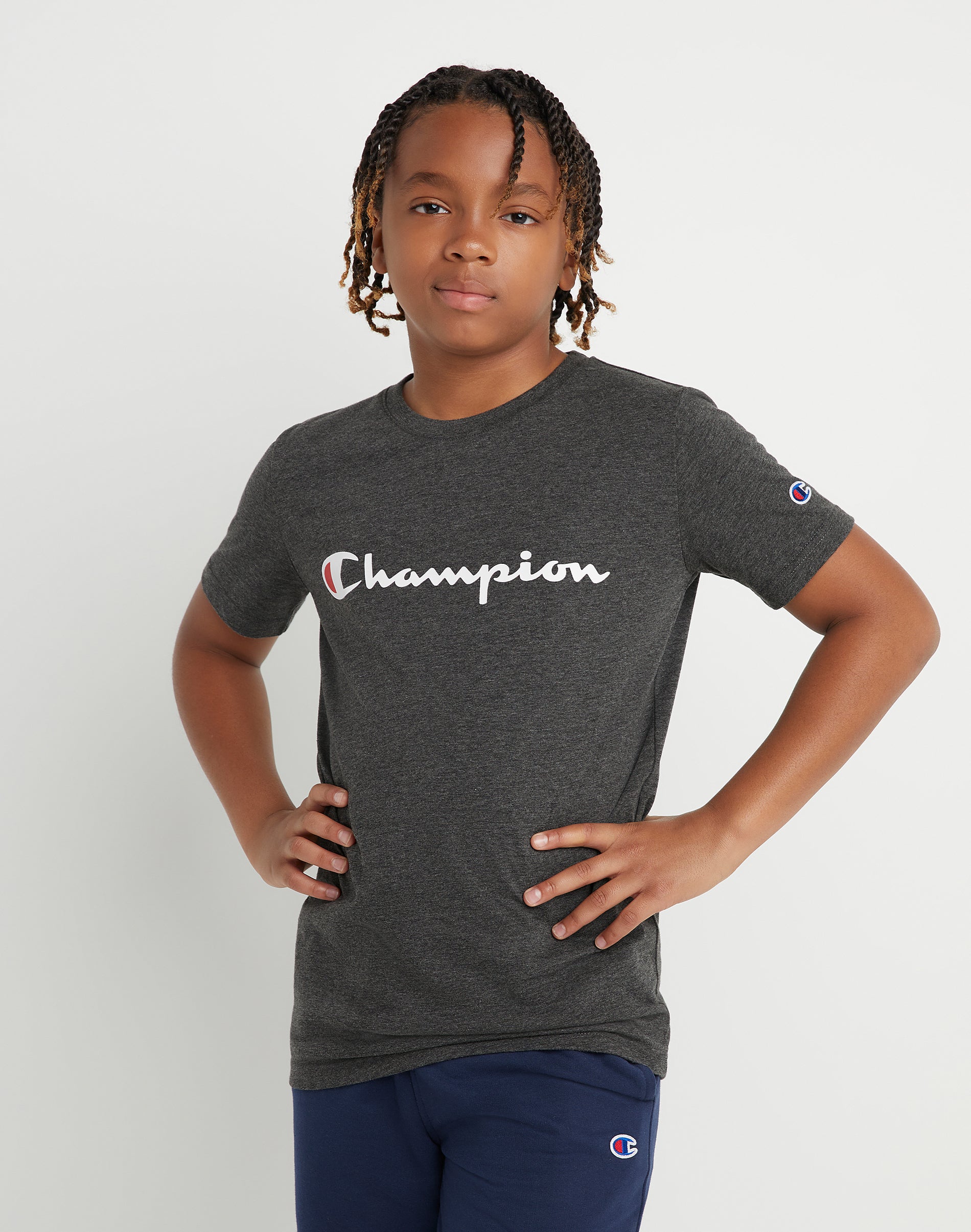 Champion Kids' Tee, Classic Script Granite Heather M, Champion