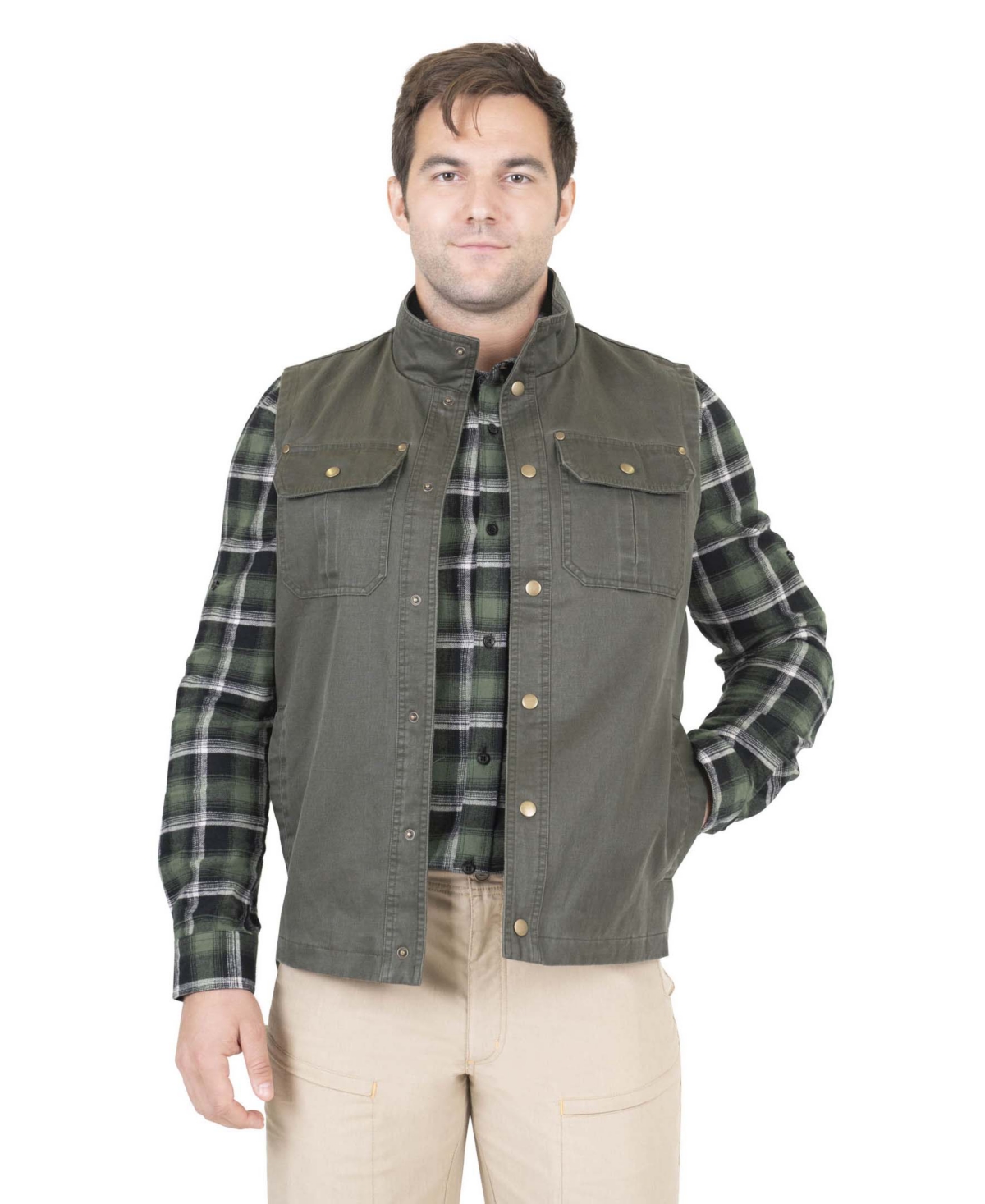 Maxxsel Washed Cotton Canvas Shirt Jacket Lined With Plaid Flannel (S - 3XL)