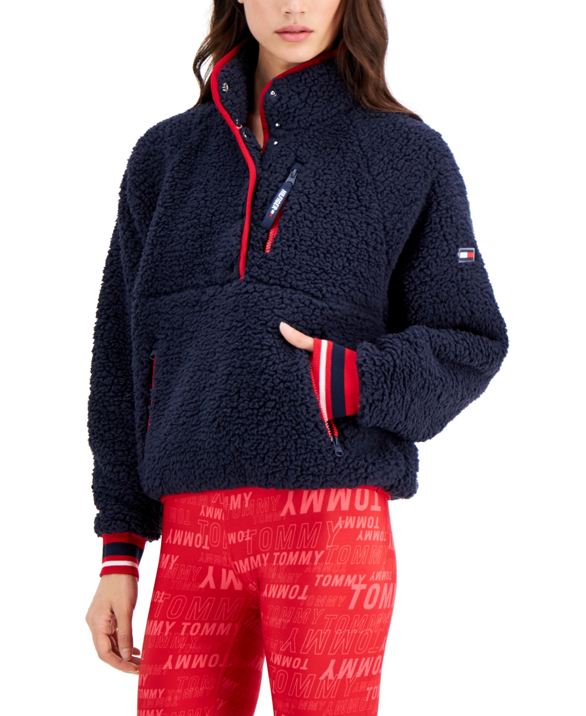 Tommy Hilfiger Sport Mock-Neck Faux-Sherpa Pullover Jacket, Macy's