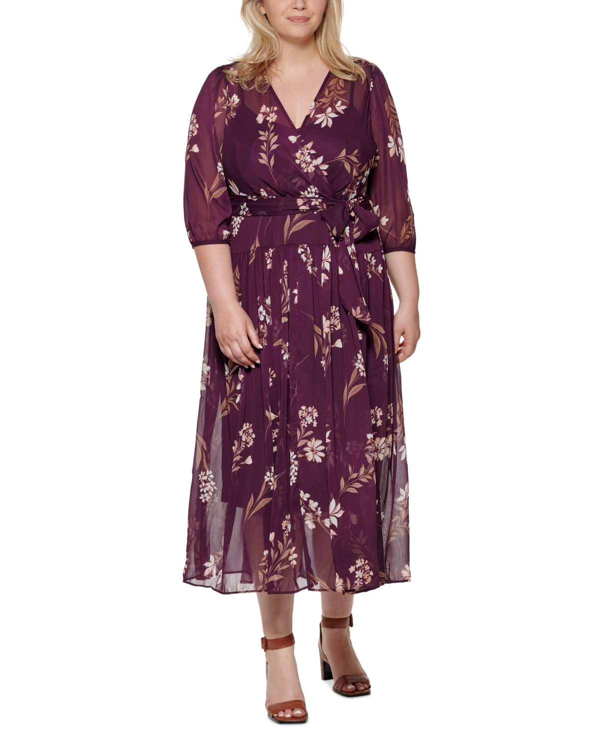 Calvin Klein Plus Size Floral-Print Chiffon Maxi Dress, Macy's (May 2022) |  WindowsWear