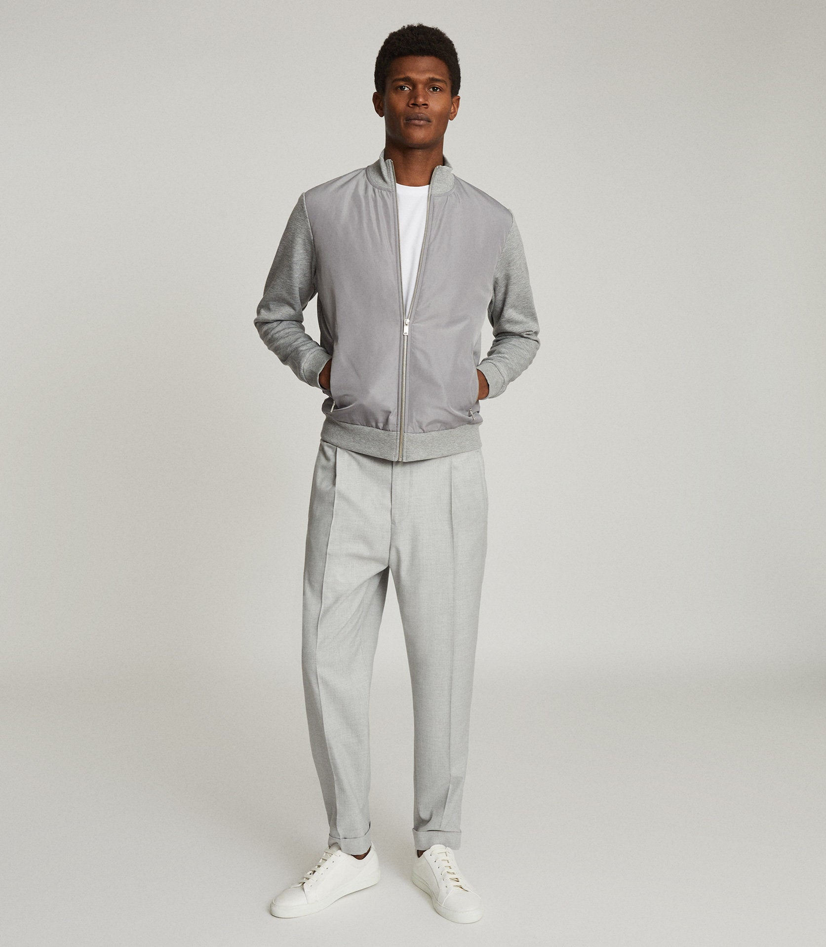 Reiss Steven - Hybrid Zip Through Jacket in Soft Grey, Mens, Size