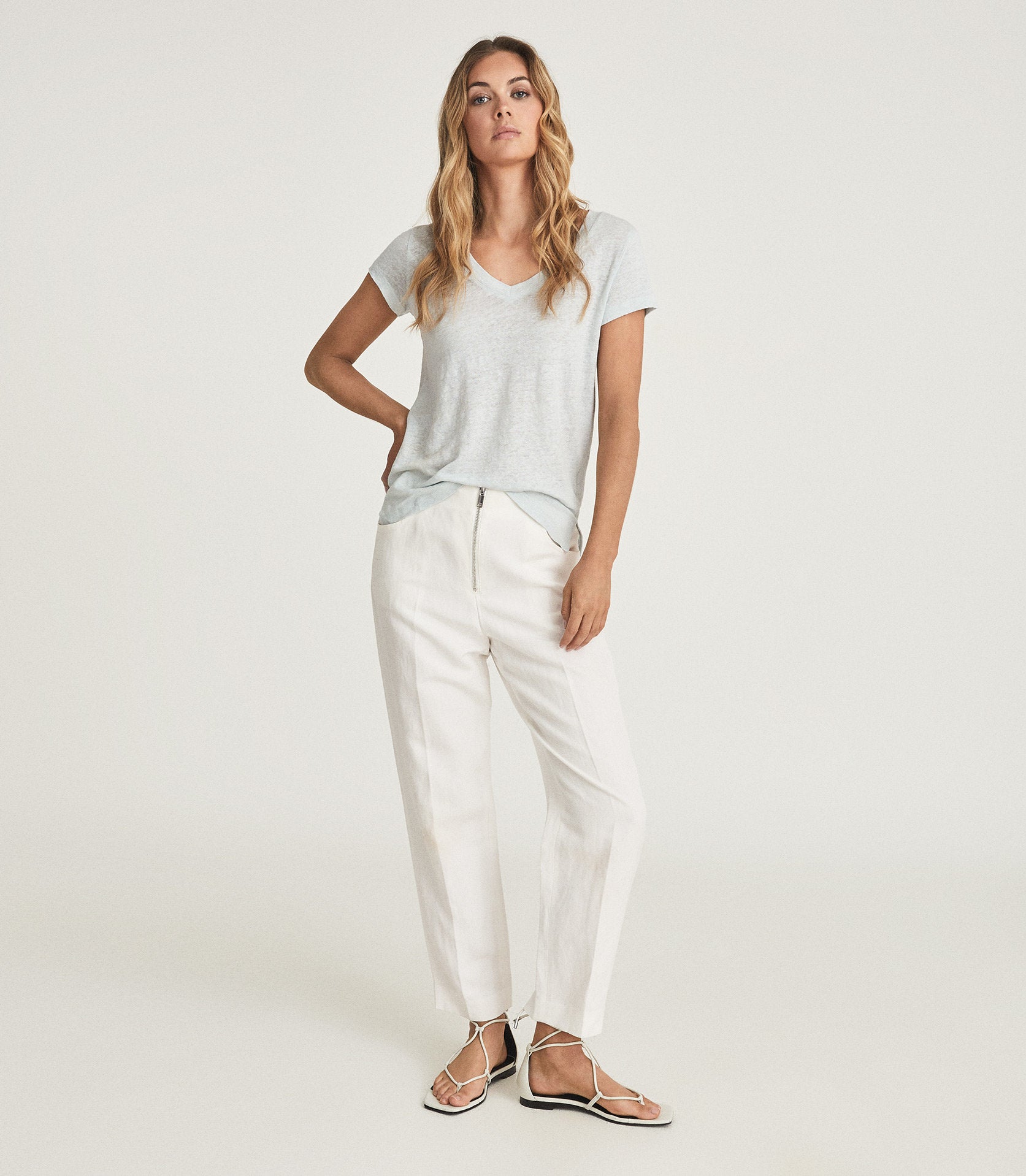 Linen Jersey V Neck T-Shirt