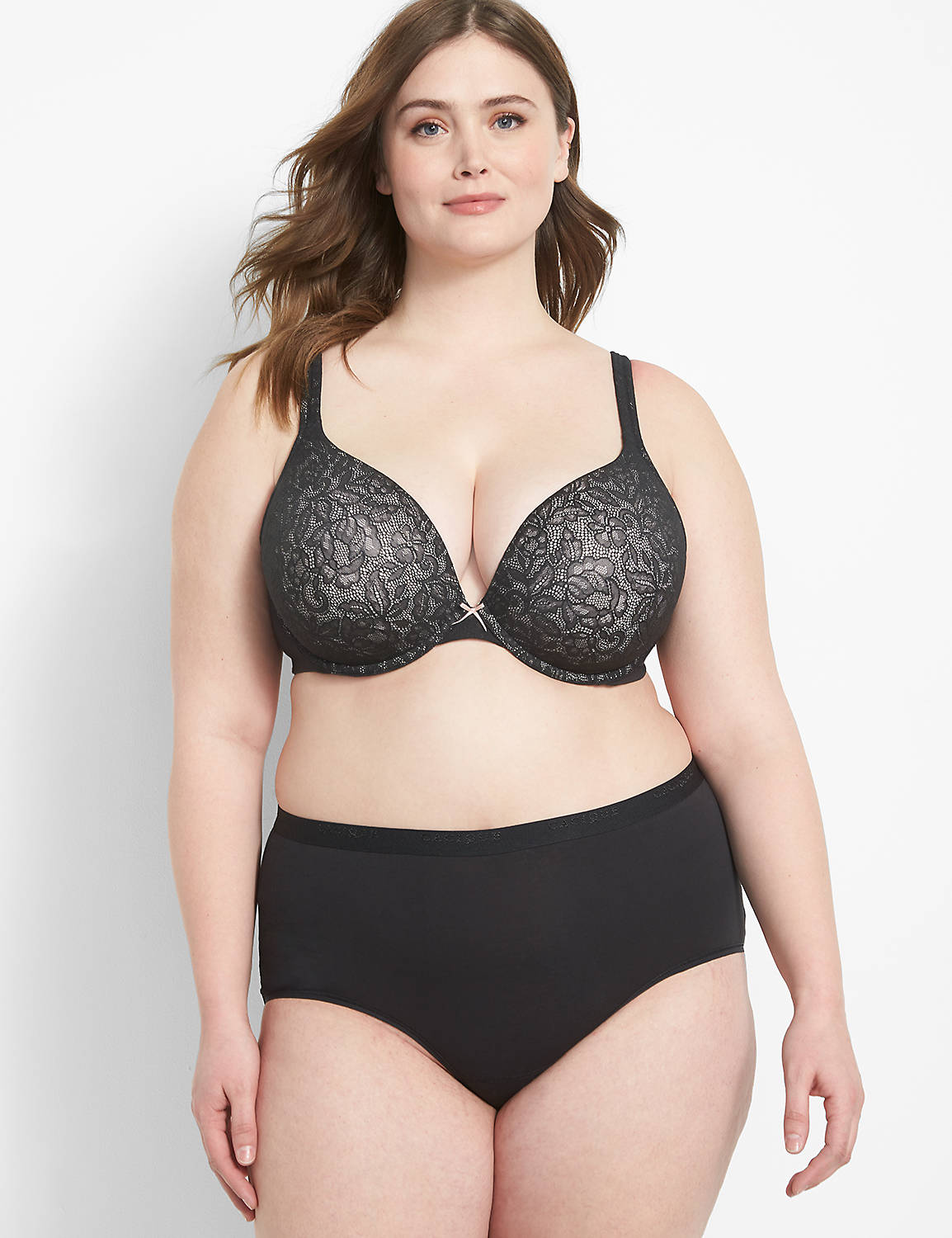 Cacique LANE BRYANT Bra 42H Sheer Black with White Lace Trim